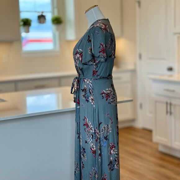 Lulu's | Fiorire Slate Blue Floral Print Wrap Maxi Dress - Picture 5 of 8